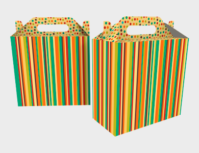 LIS003 - Caixa de Presente Pequena com Alça Modelo Listrada Couchê 300g Verniz Total Frente 18,9x9x18cm - 4x0 - 100 unid